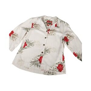 La Cabana Hawaiian Floral Print Button Up Shirt Women's‎ Size L Tropical